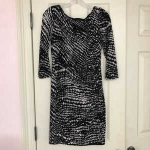 Ralph Lauren‎ Sz 5 Classic Elegant Black White Jersey Midi Dress  Liquid Knit